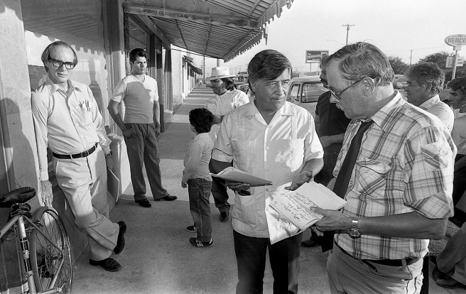 Cesar Chavez is interviewed by longtime Bakersfield Californian reporter Gordon Anderson.