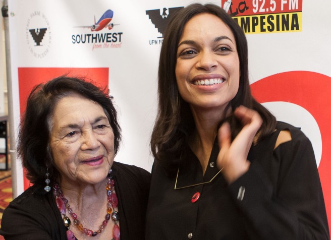 I last photographed Dolores Huerta in April, 2014 with actress Rosario Dawson at the Bakersfield premier of the movie "Cesar Chavez."